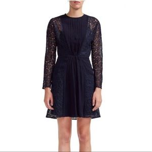 Maje Repine Navy Blue Crepe and Lace Dress Size 4 NWT